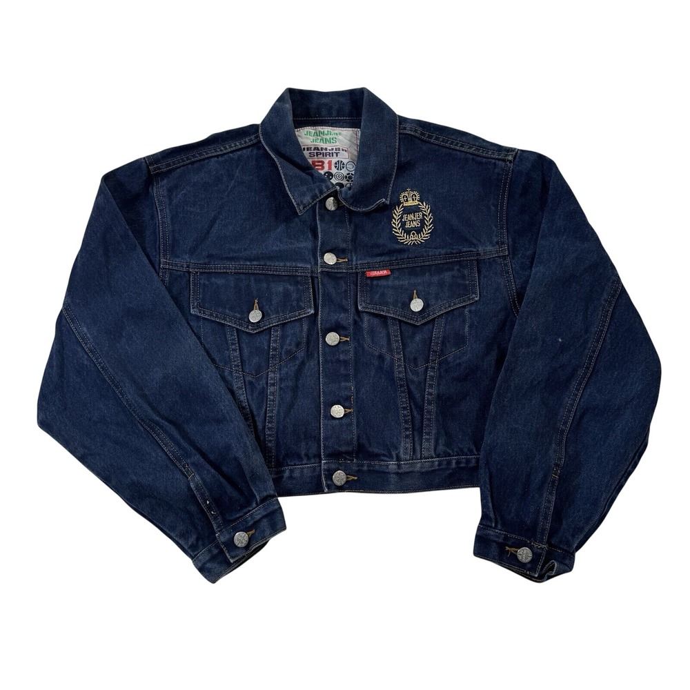 Vintage Jeanjer Jeans Cropped Denim Trucker Jacket Indigo Blue Small Champion